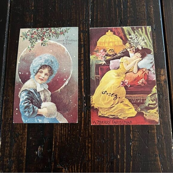 Victorian Christmas Postcards Replicas (Set of 2) - Picture 1 of 4